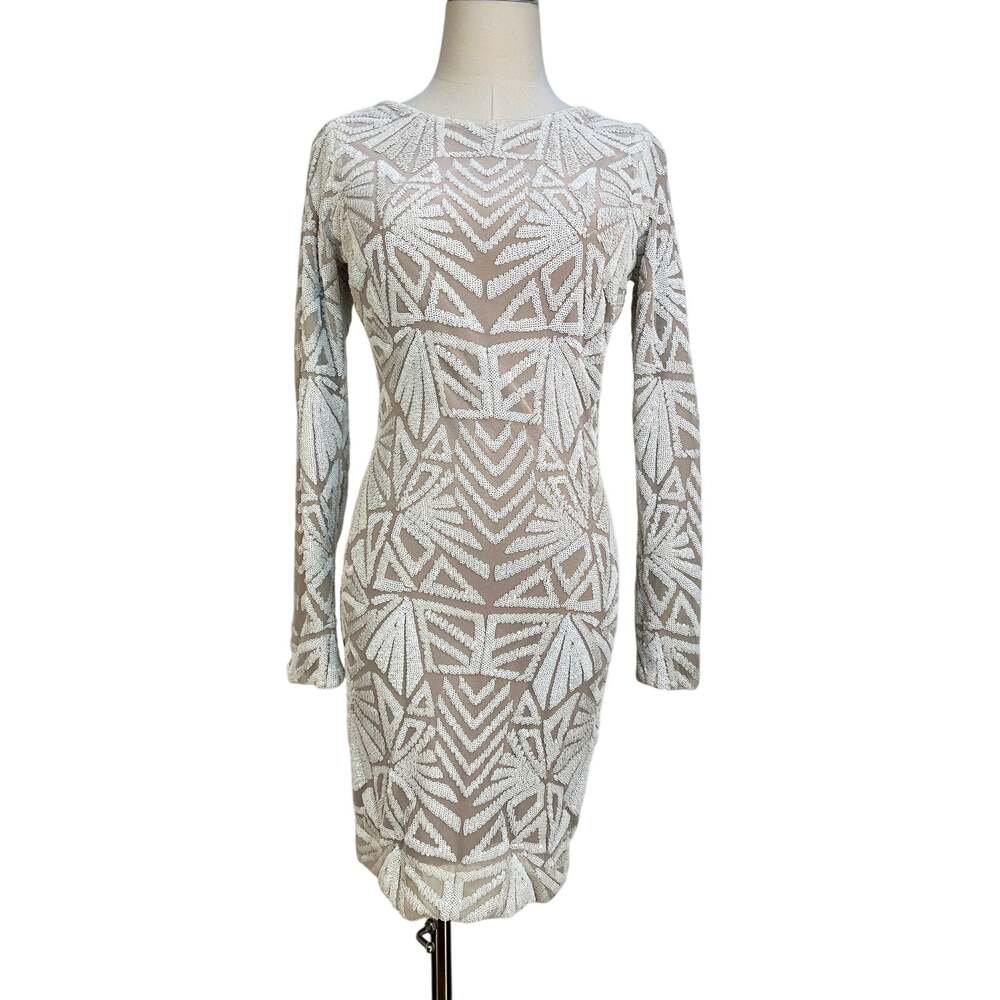 Dress The Population Lola Art Deco Sequin Dress White